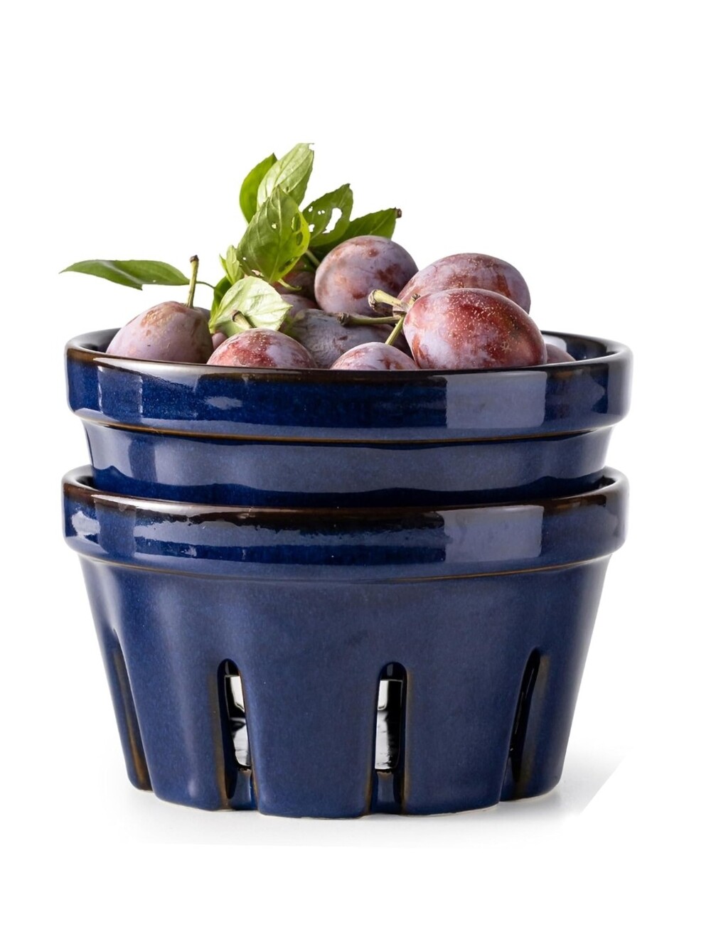 Gomakren NWT 2Pk Ceramic Berry Bowl Set In Blue Size Large Fruit Basket
